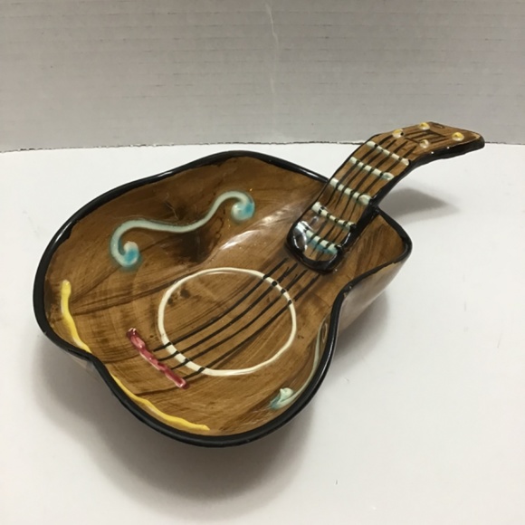 ITALY VINTAGE GUITAR SHAPED GLAZED CERAMIC DISH - Picture 7 of 10